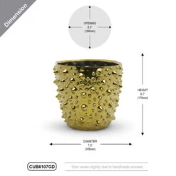 CUB6107GD - Large Gold Spike Pot - 6.7" H