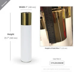 CYL0420GW - Gold Topped White Ceramic Cylinder - 20"