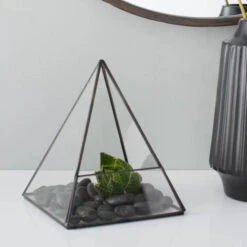 GET0207BK - Black Pyramid Geometric Glass Terrarium. 7.5"H - -Wholesaleglassvasesint GET0207BK C2 69356.1663941563