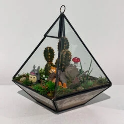 GET0308BK - Black Raised Pyramid Geometric Glass Terrarium - 8"H -Wholesaleglassvasesint GET0308BK C3 DS 26614.1663941824