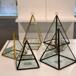 GET0610GD - Gold Raised Pyramid Geometric Terrarium - 9.5" -Wholesaleglassvasesint GET0610GD C2 15794.1663941732