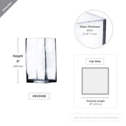 VBV0408 - Square Glass Block Vase - 4" X 8" -Wholesaleglassvasesint VBV0408 B1 04485 42728 70140.1665699432
