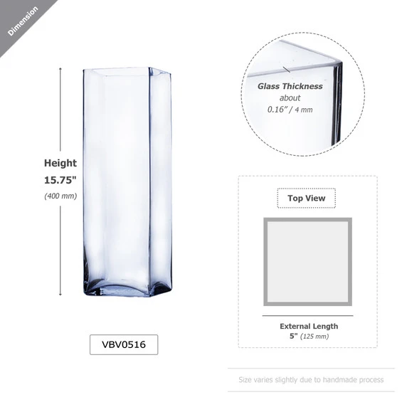 VBV0516 - Square Glass Block Vase - 5" X 16" 4 VBV0516 - Square Glass Block Vase - 5" X 16" - Image 2