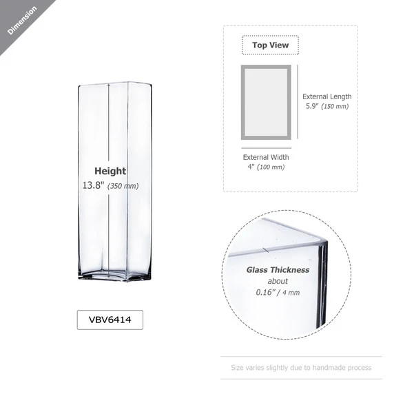 VBV6414 - Rectangular Glass Block Vase - 6" X 4" X 14" 4 VBV6414 - Rectangular Glass Block Vase - 6" X 4" X 14" - Image 2
