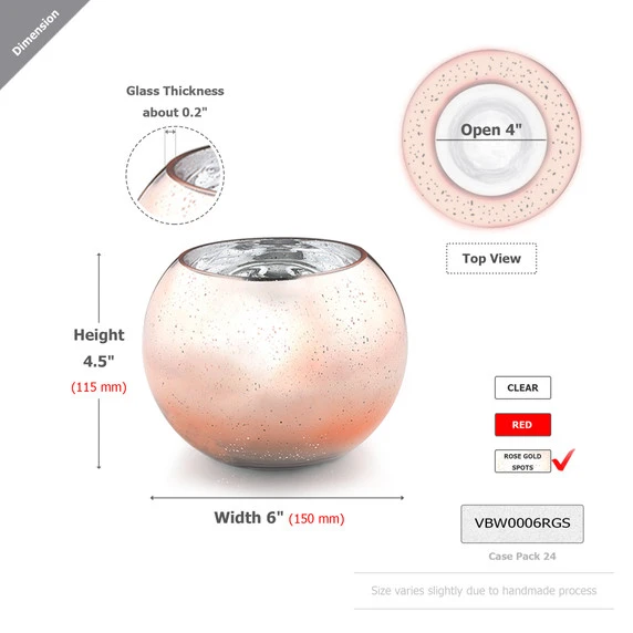 VBW0006RGS - Speckled Rose Gold Bubble Bowl Vase - 6" 3 VBW0006RGS - Speckled Rose Gold Bubble Bowl Vase - 6"