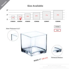 VCB0004 - Handblown Clear Cube Glass Vase / Candle Holder - 4"