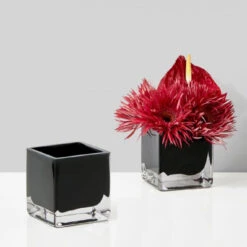 VCB0005BK - Handblown Black Cube Glass Vase / Candle Holder - 5" -Wholesaleglassvasesint VCB0005BK C3 70359.1692218725