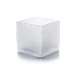 VCB0005FR - Handblown Frosted Cube Glass Vase / Candle Holder - 5"