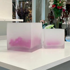 VCB0005FR - Handblown Frosted Cube Glass Vase / Candle Holder - 5" -Wholesaleglassvasesint VCB0005FR C4 28654.1692218838
