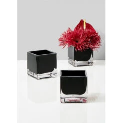 VCB0006BK - Handblown Black Cube Glass Vase / Candle Holder - 6" -Wholesaleglassvasesint VCB0006BK C2 97234 57360 05265.1692219115