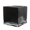 VCB0006BK - Handblown Black Cube Glass Vase / Candle Holder - 6"