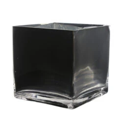 VCB0006BK - Handblown Black Cube Glass Vase / Candle Holder - 6"