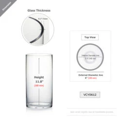 VCY0612 - Clear Cylinder Glass Vase - 6" X 12"
