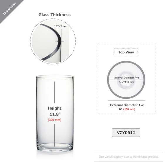 VCY0612 - Clear Cylinder Glass Vase - 6" X 12" 3 VCY0612 - Clear Cylinder Glass Vase - 6" X 12"