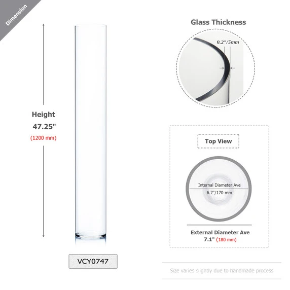 VCY0747 - Cylinder Glass Vase - 7" X 47" 4 VCY0747 - Cylinder Glass Vase - 7" X 47" - Image 2