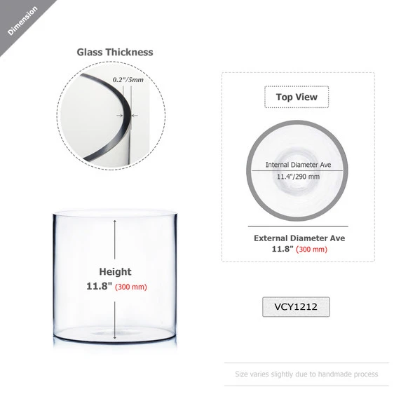 VCY1212 - Clear Cylinder Glass Vase - 12" X 12" 4 VCY1212 - Clear Cylinder Glass Vase - 12" X 12" - Image 2