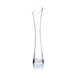 VUS0210 - Clear Concaved Bud Vase With Slant Cut Top - 10"